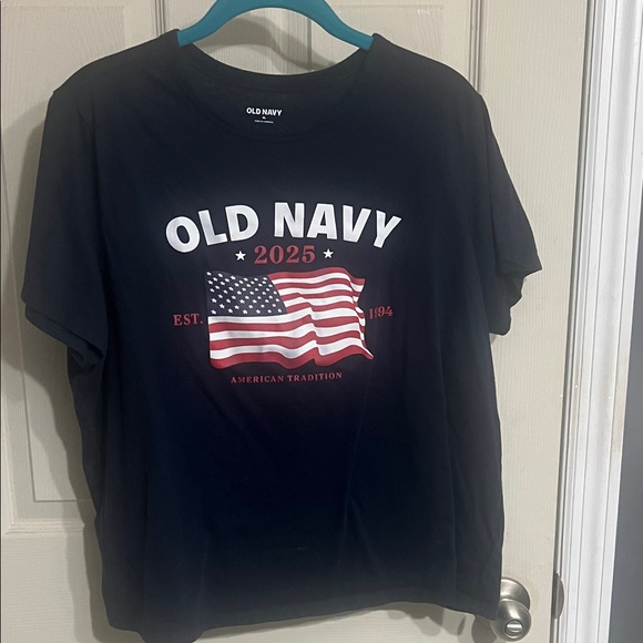 Old Navy Tops - Old Navy Navy Blue T-Shirt with Flag Graphic